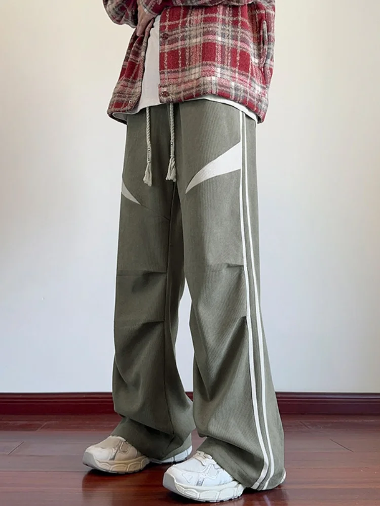 

Мужские вельветовые брюки в американском ретро-стиле, весенне-осенние, в полоску, с лоскутными вставками, повседневные, прямого кроя, длиной в пол, с эффектом драпировки