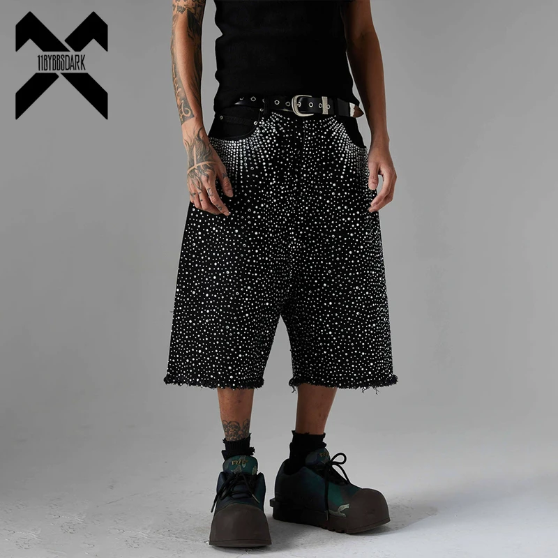 

Vintage Rhinestone Denim Shorts Y2K Streetwear Couple Hip Hop Jean Short Pant Loose Wide Leg Luxury Designer Shorts