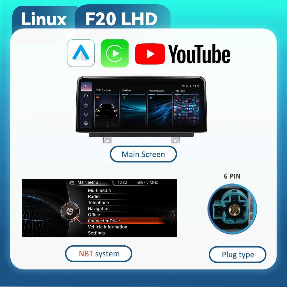 BONROAD 10.25 inch Wireless CarPlay Android Auto Airplay Autolink Mirroring Linux Audio Car Radio With Youtube For BMW 1 Series F20 F22 F23 3 Series F30 F31 F32 F33 F34 F36 GPS Navigation Multimedia image 3