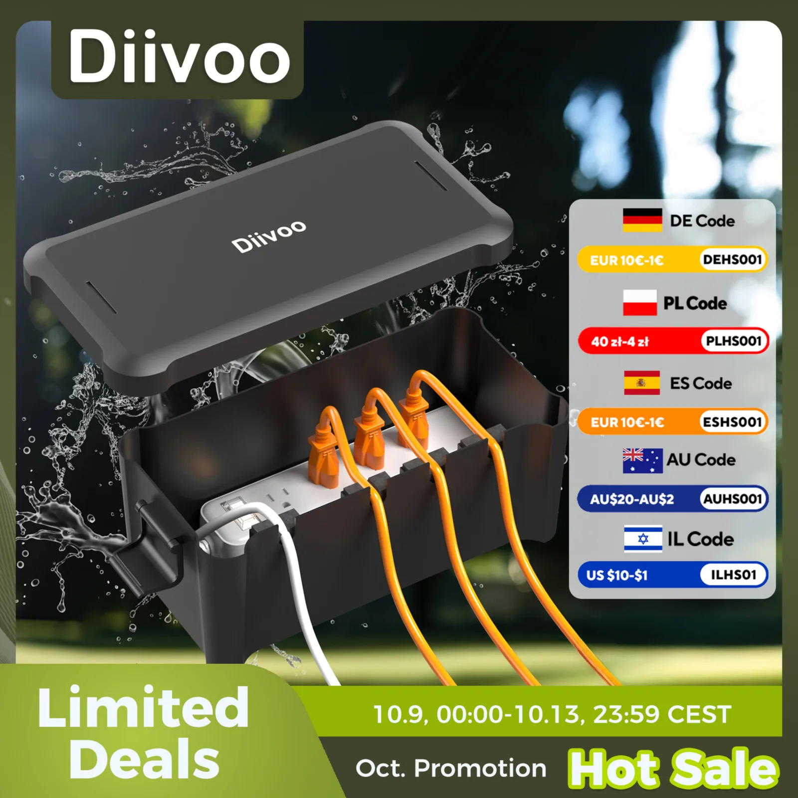 Diivoo 야외 방수 전기 상자 외부 케이블 연결 소켓 인클로저 타이머 확장 리드 휴일 정원