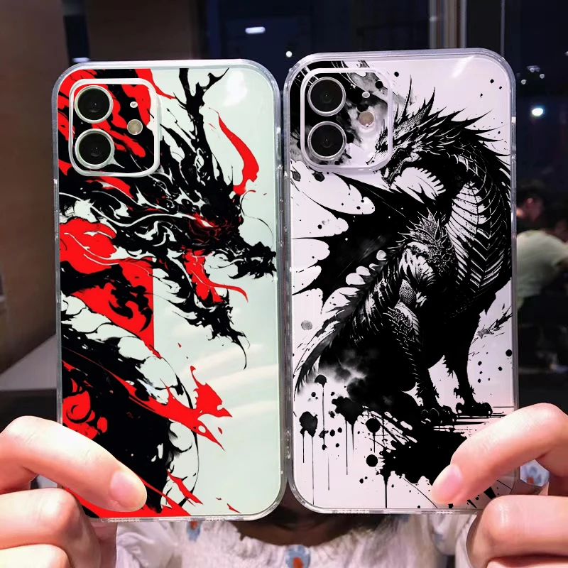 Chinese Divine Dragon Phone Case For iPhone 15 14 13 12 11 Pro Max 13 12 Mini 6 7 8 Plus Liquid Silicone Cover Carcasa Coque