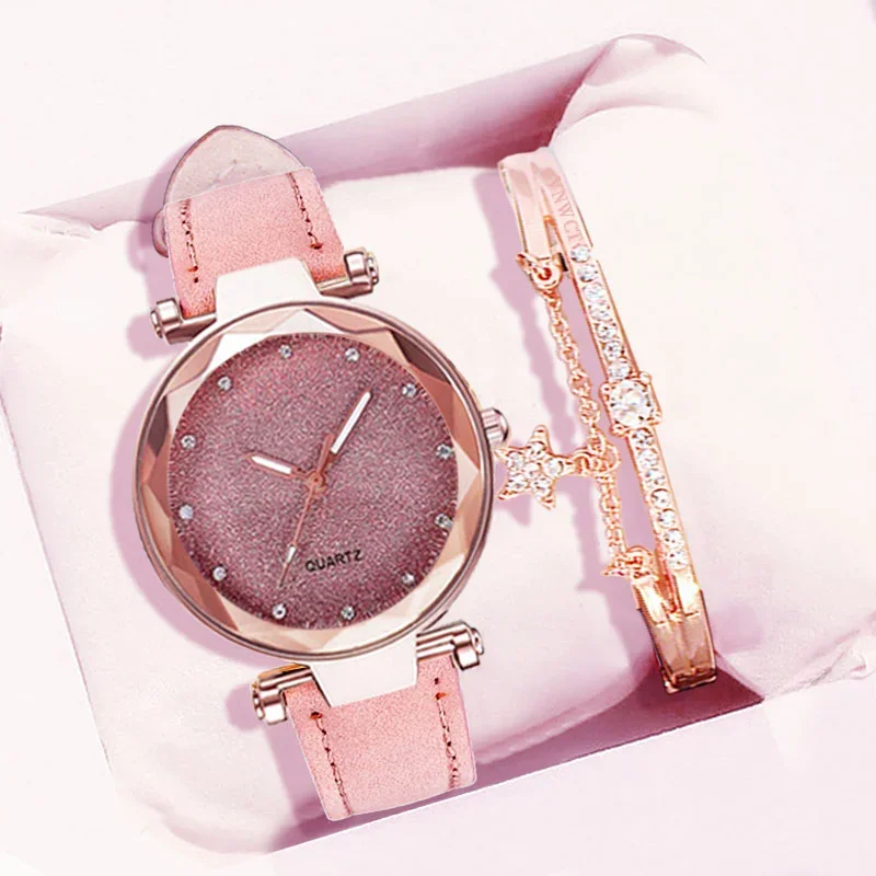 

Casual Watches Women Romantic Starry Sky Watch Bracelet Leather Rhinestone Designer Ladies Clock Simple Dress Gfit Montre Femme