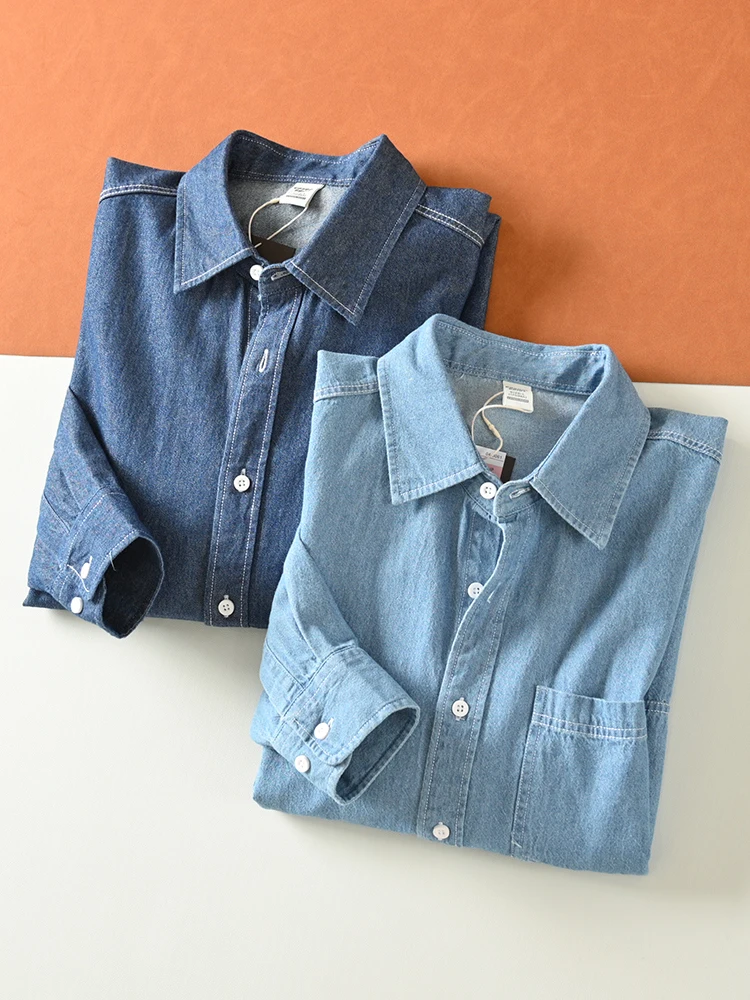 

Waed Pure Cotton Casual Collar Denim irt Men's Autumn Commuter Versatile Long Sve Stand Fit Outerwear Top