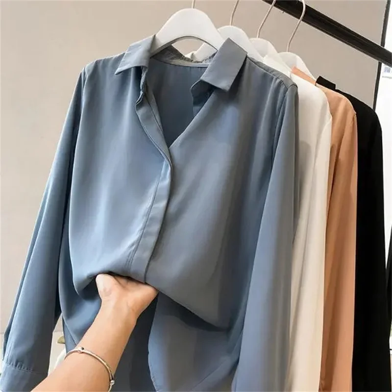 Đầm Nữ Công Sở Cơ Bản Áo Voan Thời Trang Màu Oversize 4XL Áo Sơ Mi Nữ Mỏng Dài Tay Blusas Mùa Xuân 2023 Mùa Thu