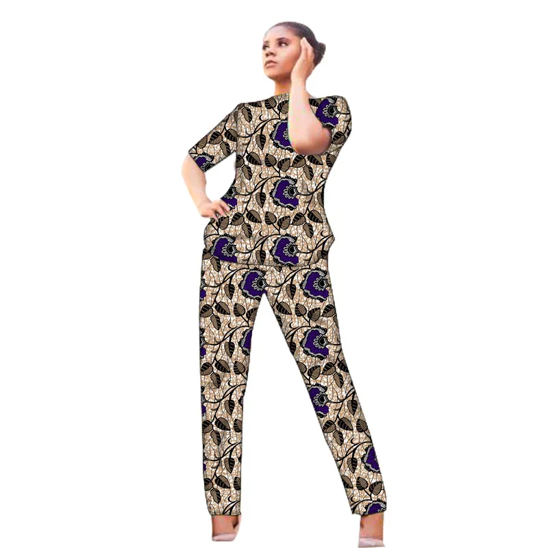 Half Sleeve Women Ankara Outfits Tops Patch Pants African Fashion Traditional Wedding Wear