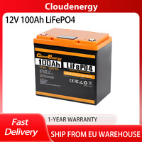 Cloudenergy 12V 100Ah LiFePO4 Battery Pack,6000+ Cycles,1280Wh Energy,Built-in 100A BMS,Support Series/Parallel,for Backup power