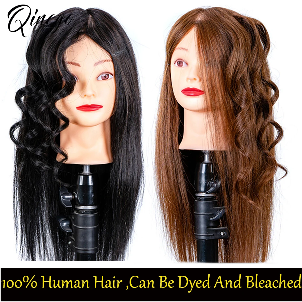 Fotografia 3: Cabeça de manequim de cabeleireiro profissional, 18 polegadas, 100% cabelo humano, cabeça de treinamento, cosmetologia, manequim, boneca, suporte de braçadeira