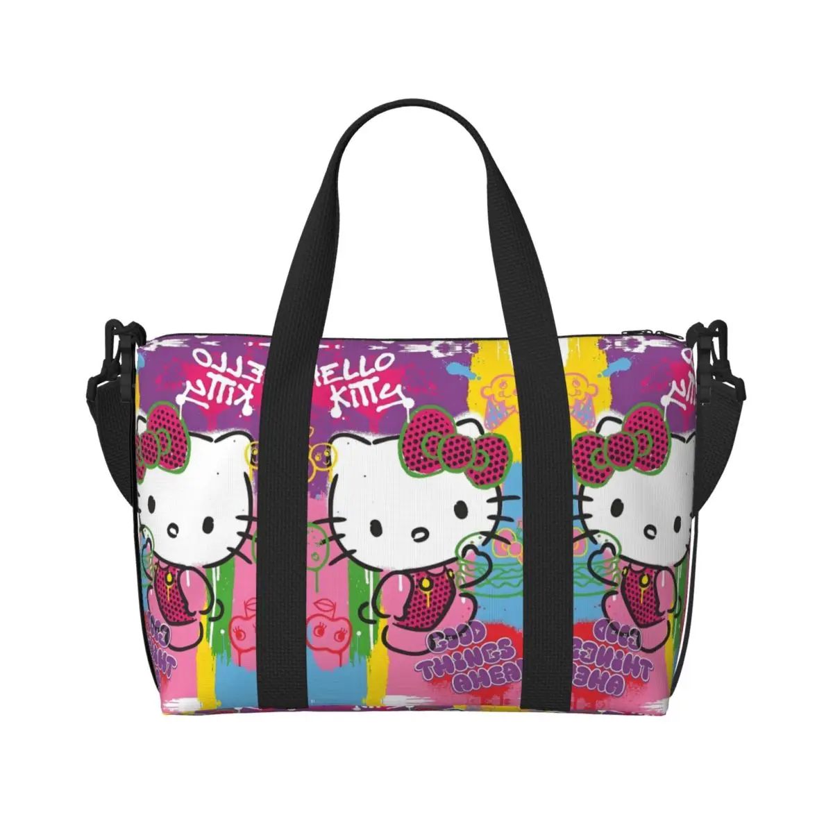 

Custom Hello Kitty Tote Bag Women Large Capacity Pink Kawaii Cartoon Classical Printing Gym Beach Shoulder Travel Bag