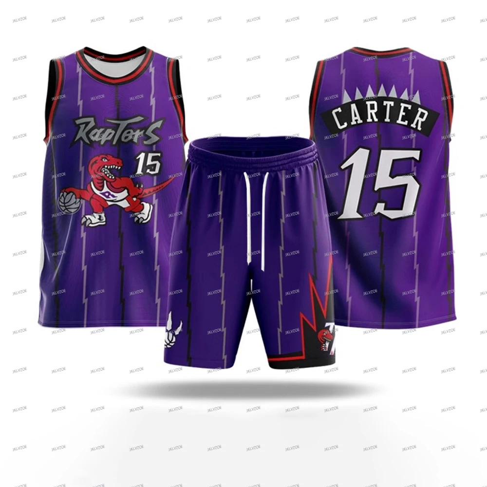 New Summer Men's Sports Vest Set Sleeveless Vest And Shorts Raptors Basketball Jersey NO.15 Carter Jersey Two-Piece Jersey