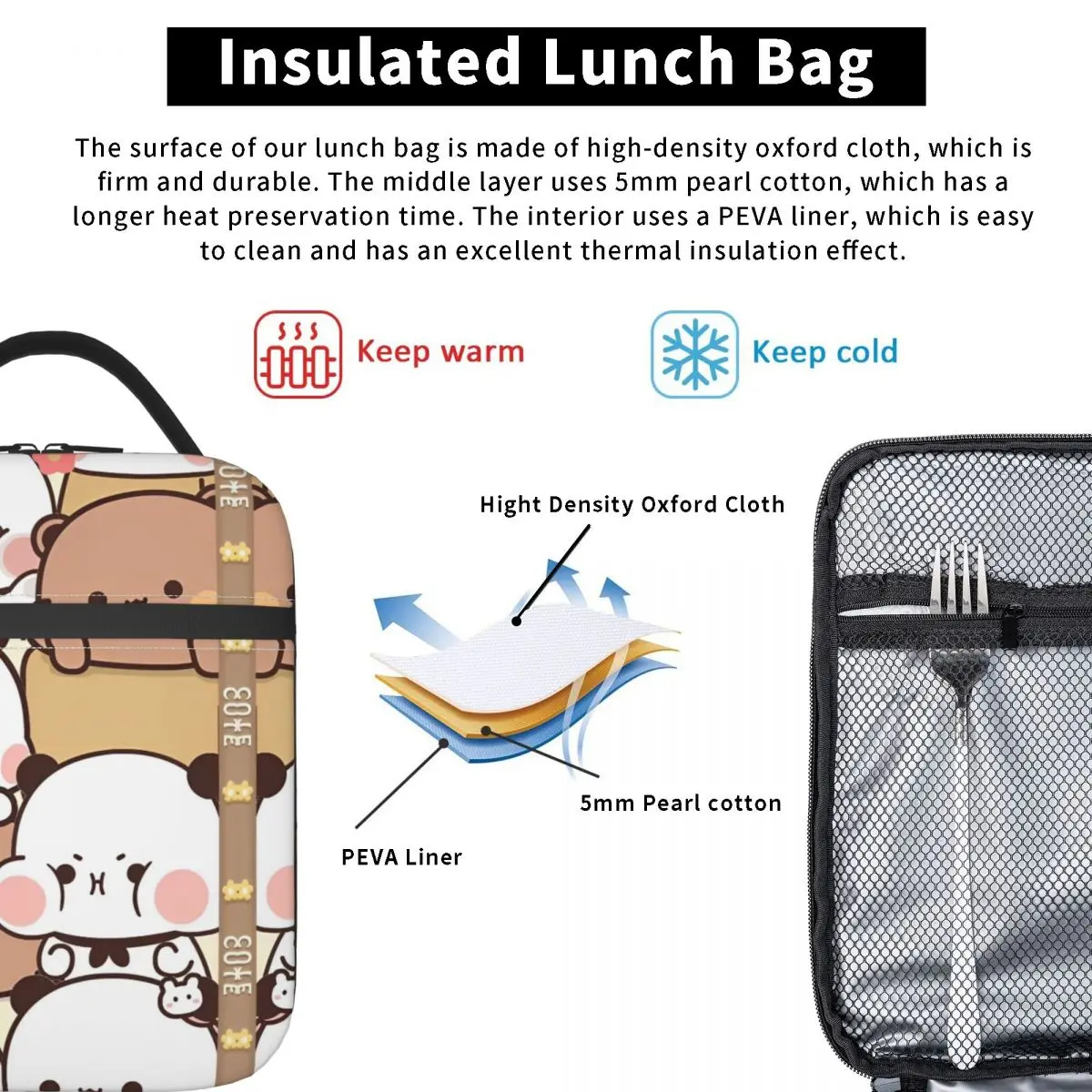 Сумка для обеда серии Bubu и Dudu, дорожная коробка для завтрака для мужчин, термосумка для отдыха с графическим дизайном, портативная сумка-холодильник Оксфорд