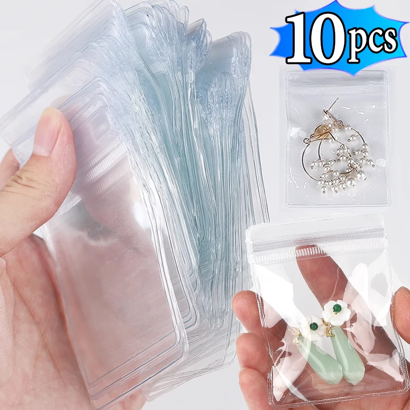 10PCS Transparent PVC Self Sealing Jewelry Bag Thick Necklace Bracelet Bag Ring Storage Holder Bag Storage Anti-oxidation Bag