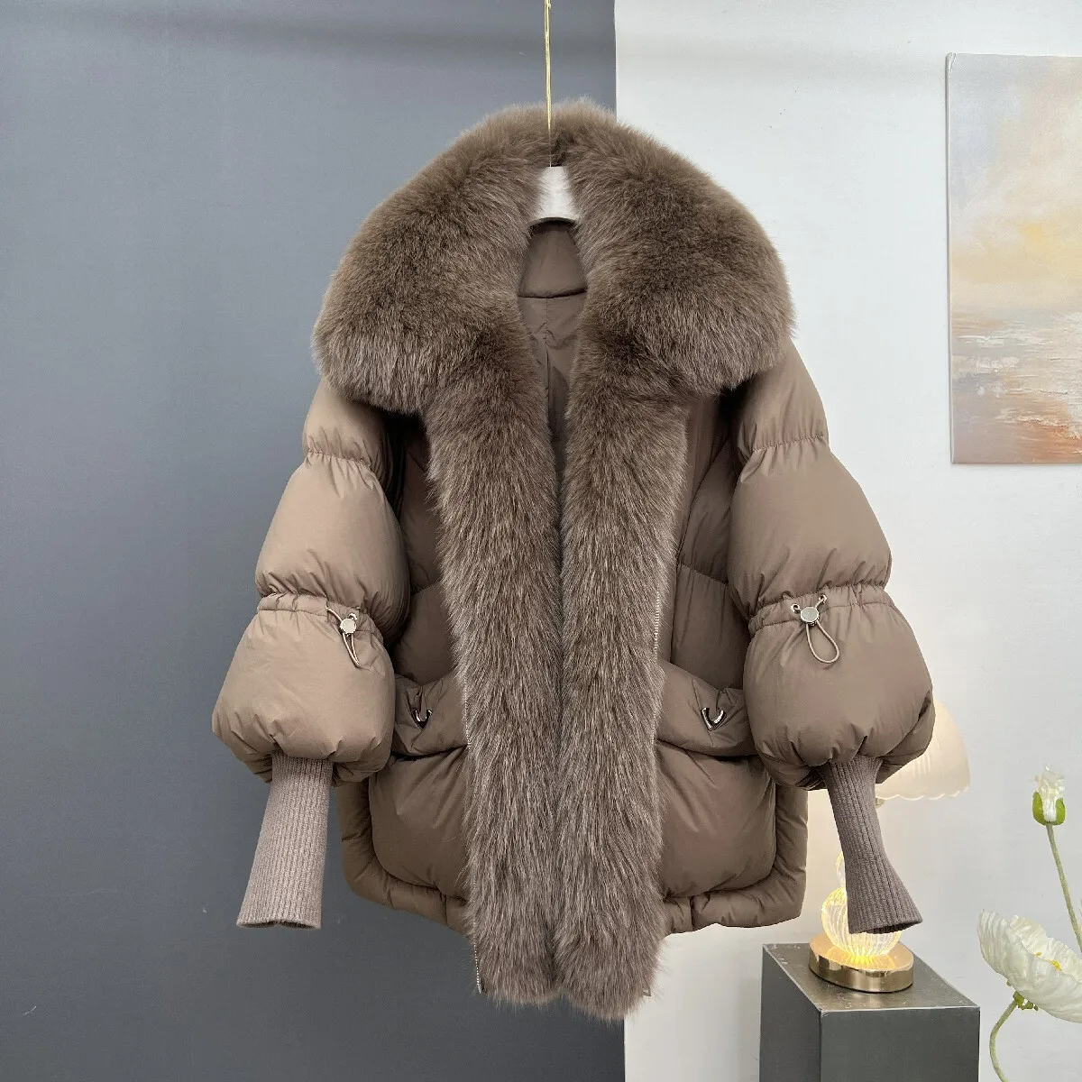 2024 Winter Clothing New Haining True Fur Fur Collar Goose Velvet Coat Leather Coat Women Thick Puff Young