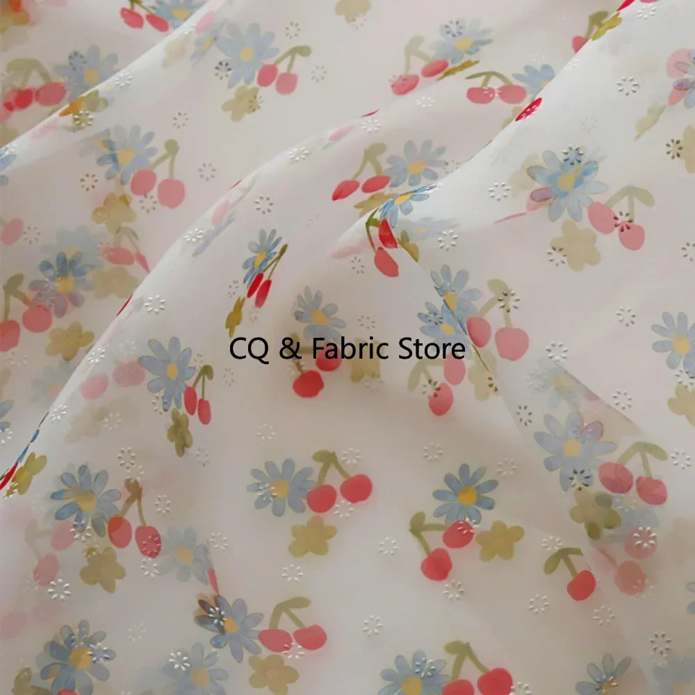 

Ткань из органзы с милым принтом вишни для одежды и платьев для девочек, корейский стиль INS, вдохновленный во дворе