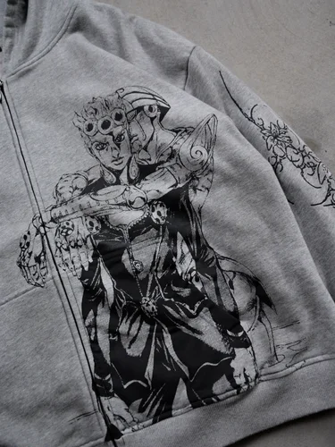 Imagen 2 del producto Sudaderas con cremallera Harajuku Jojo Bizarre Adventure para hombre y mujer, Sudadera con capucha de gran tamaño con cremallera, sudadera de calle Y2k para parejas de Hip Hop