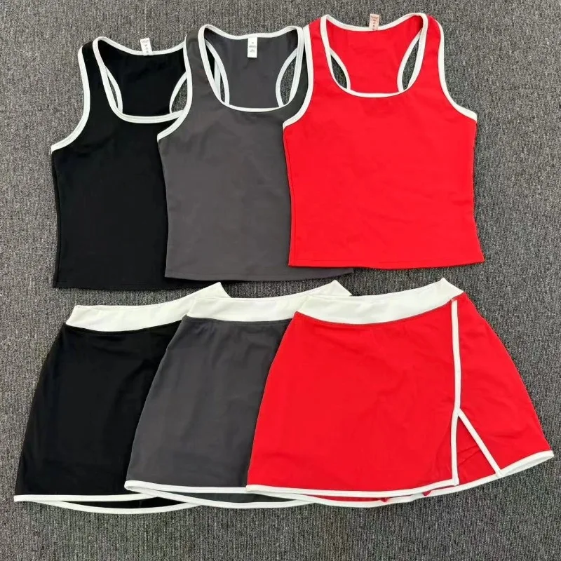 طقم تنورة يوجا قصيرة للسيدات مضادة للوهج، تنورة تنس عارية وسريعة الجفاف، ملابس رياضية للجري واللياقة البدنية في الهواء الطلق #6