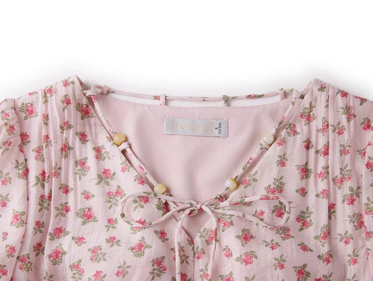 SENTUBILA Elegantes Blumen-Sommerkleid für Damen 2026, lässiges Kleid mit V-Ausschnitt, plissiertem Rock, kurzen Puffärmeln und schmaler A-Linie 162LO6257X – Detail 25
