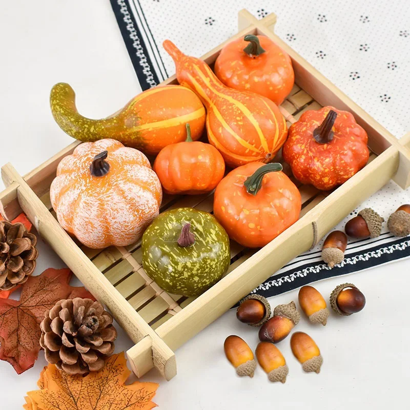 Artificial Mini Pumpkin Gourd Autumn Harvest Decorative Props Acorns Berries Maple Leaves Simulation Acorns Maple Pine Cone Prop