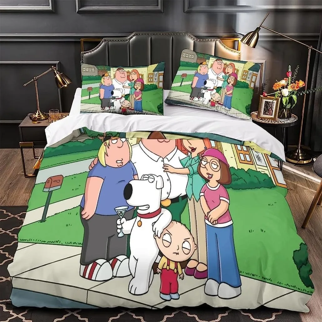 Customisable Cartoon animation Bedding Set,Family Guy Bedding Set for Boys Adult Twin Queen Size Duvet Cover Pillowcase Bed