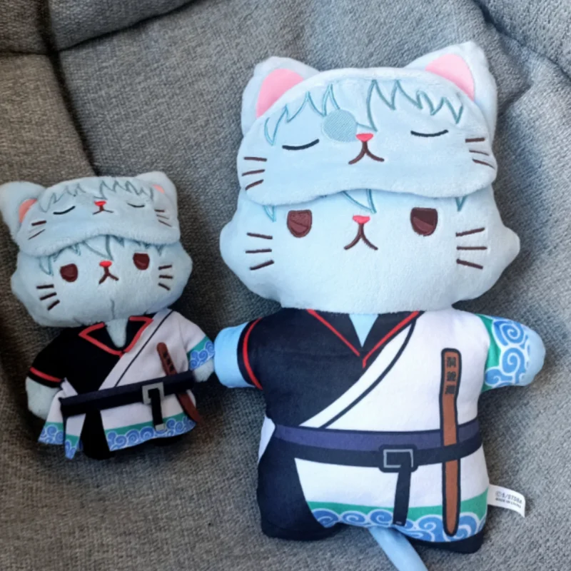 

25cm Original Stuffed Anime Gintama Gintoki Shinpachi Kagura Eye Mask Cat Cartoon Cute Model Toys Plush Doll Pendant withCAT