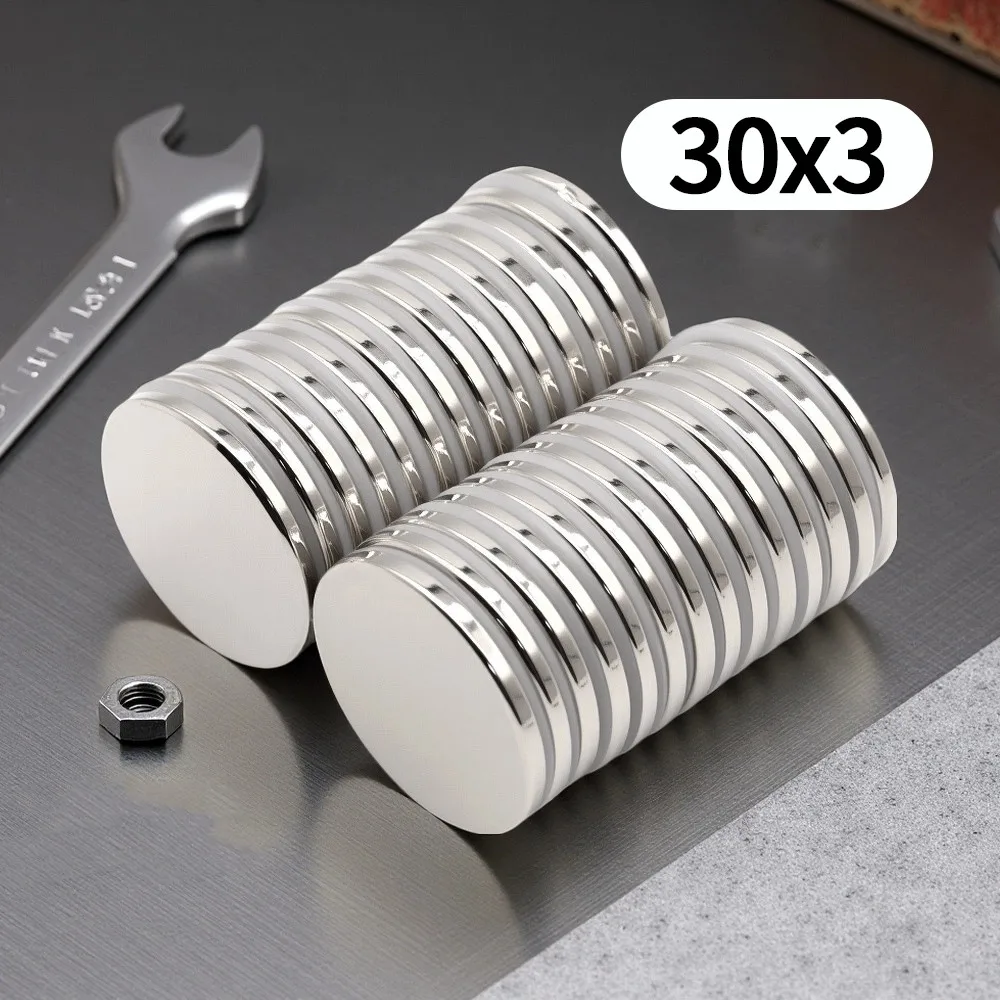 30x3mm Round Neodymium Disc Magnets Strong N35 NdFeB Magnets for Fridge DIY Craft Office & Tool Storage