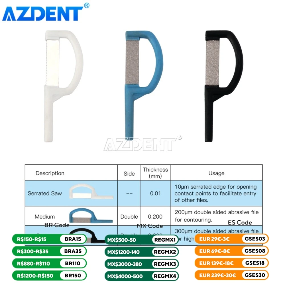 Dental Orthodontic Interproximal Enamel Reduction AZDENT Automatic Strip Double Sided Sand Serrated Saw Medium Coarse