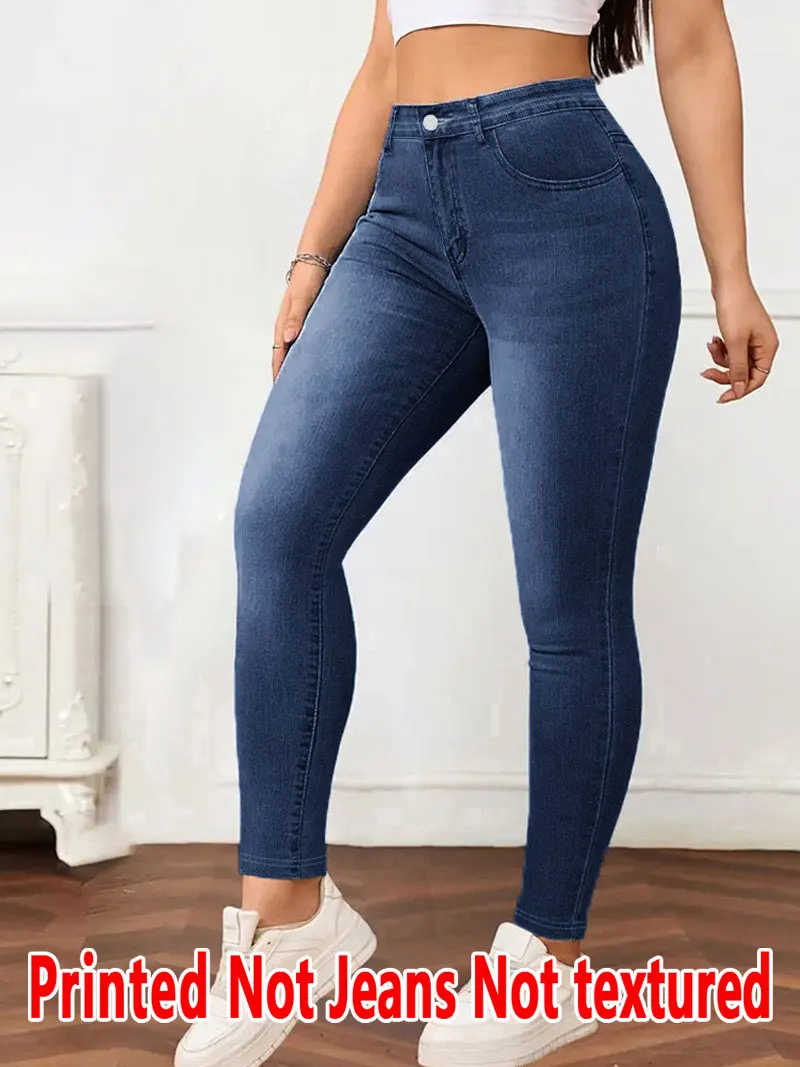 1111   Ladies Printed Tight Pants Non- Denim Fabric Cowgirl Hole Print Base Pants Wearable All Seasons