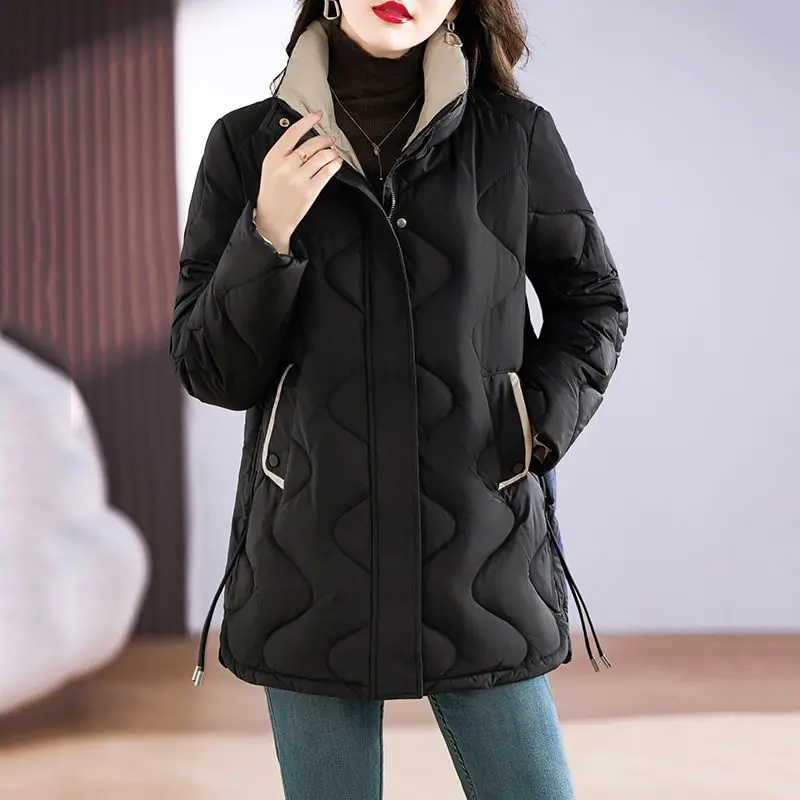 2024 Winter New Women Parkas Mid Length Standing Collar Down Cotton Overcoat Female Casual Thick Warm Windproof Jackets Ladies