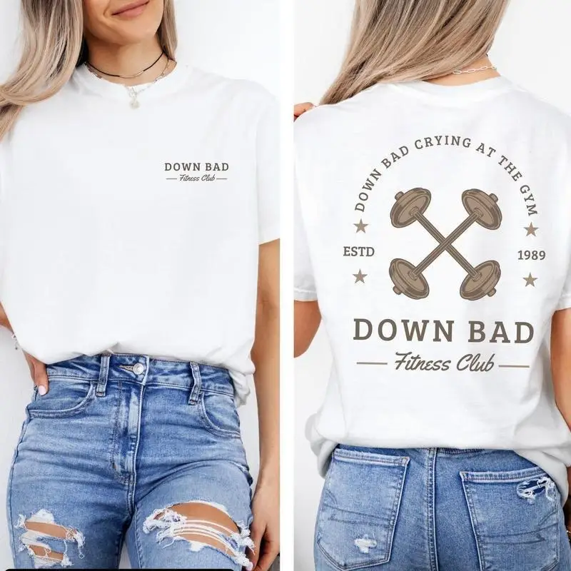 

Down Bad Fitness Club T-shirt, Women's Funny Gym Graphic Tee, Crying At The Gym Retro Tops, Sarcastic Workout Gift