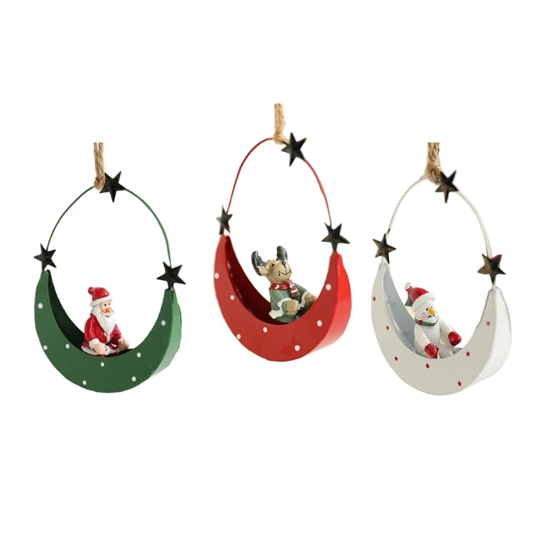 Christmas Iron Art Moon Boat Hangings Durable Iron Art Moon Boat Pendant Charm Christmas Hanging Ornament for Holiday