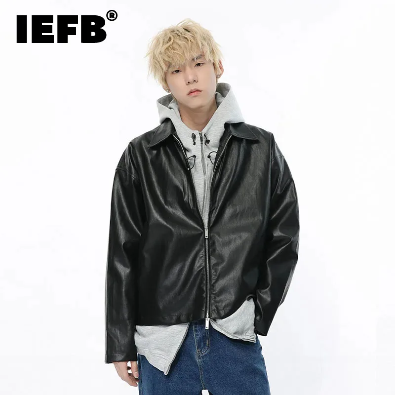 

IEFB Men's PU Leather Zipper Turn-down Collar Male Spring Summer Casual Male Short Coat 2024 New Stylish Menwear Trend 9C5247