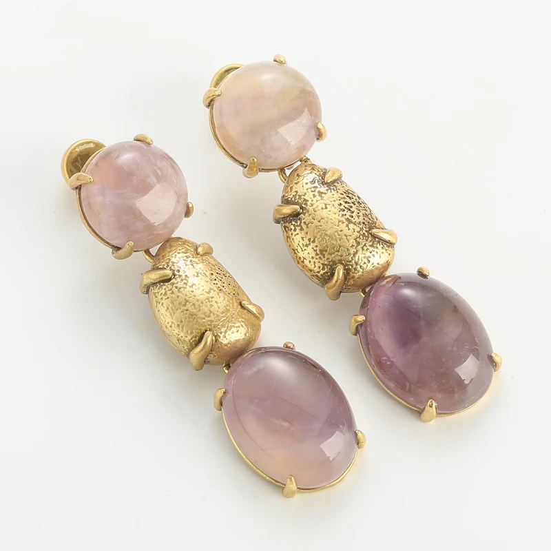 Vintage Grape Purple Earrings Glass Cat Eye Stone For Woman Luxury Designer Jewelry Antique Gold Color Valentine Day Gift 2025