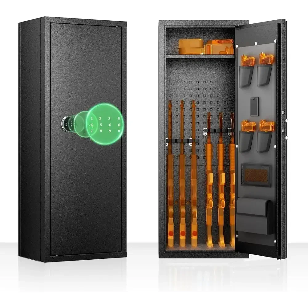 10-Rifle Cabinet with Digital Lock, Top Shelf & 4 Pistol Compartments for Secure Storage