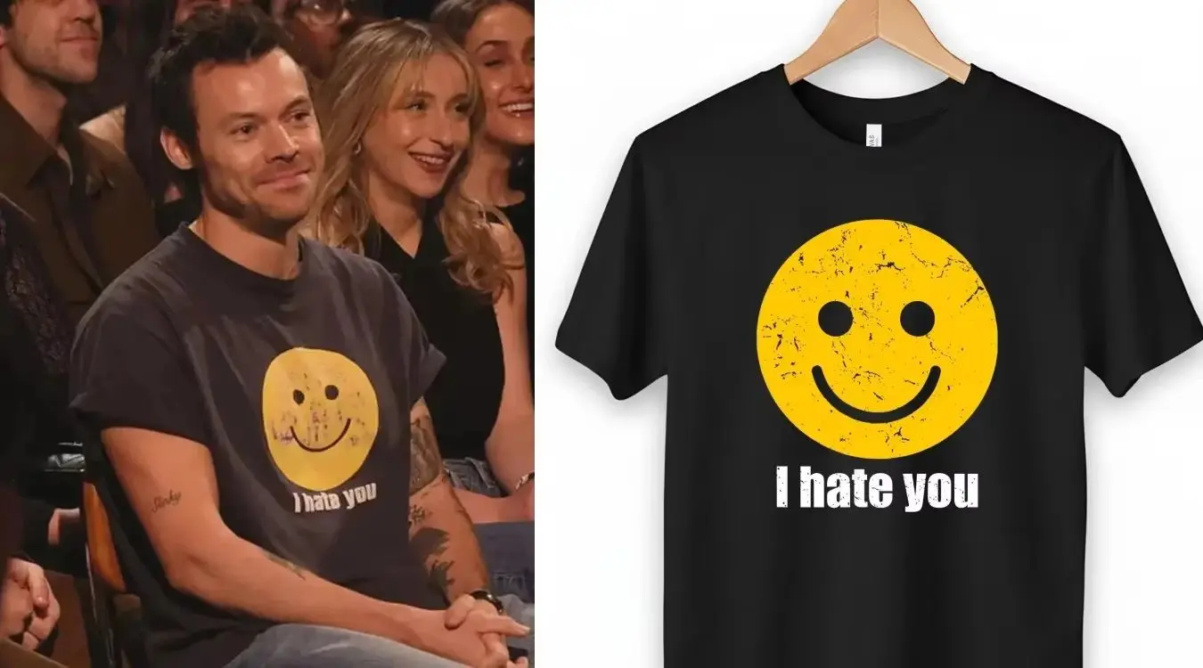 Summer New Y2k Fashion T-shirt Harry Styles I Hate You Smiley Face T-Shirt Men's and Women's Casual Loose Short Sleeve Fan Gift