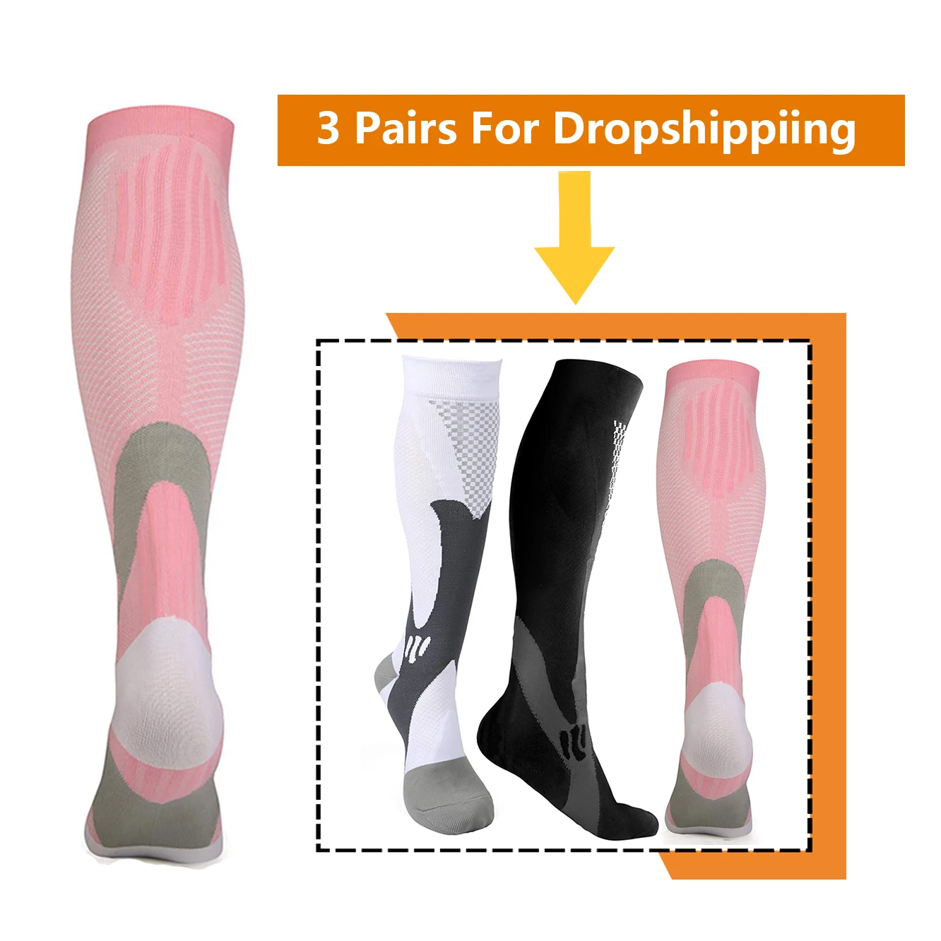 Brothock 3 Pairs For Dropshipping Compression Socks 20-30 mmHg Athletic Nylon Medical Nursing Stockings Sport