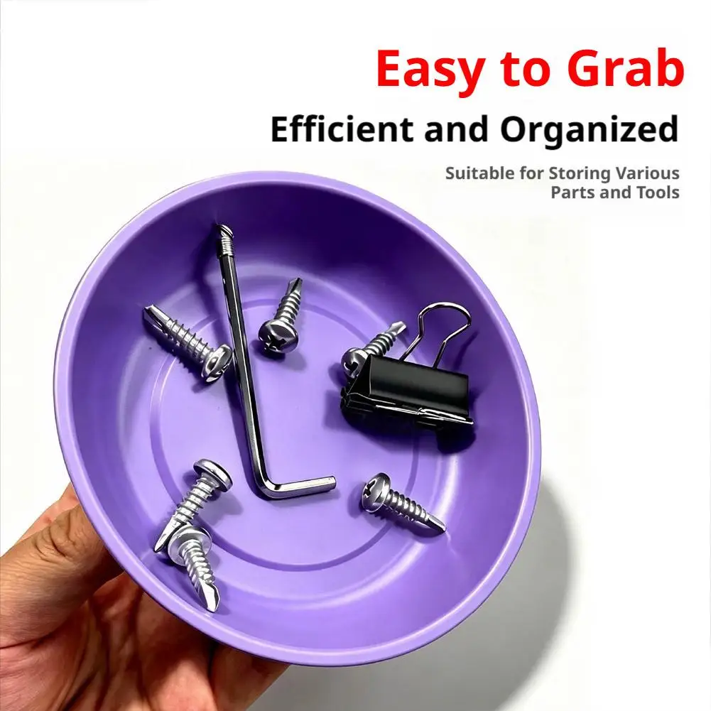 Magnetic Part Tray Purple Stainless Steel Bowl Round Rectangular Screw Holder Auto Repair Tool Storage Organizer 4/6/9 inch