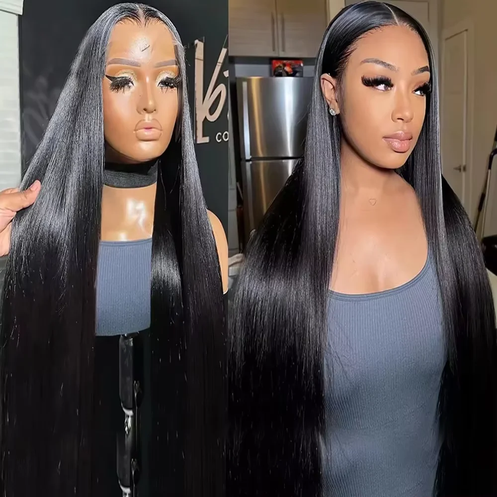 

36 46 Inch HD Lace Front Human Hair Wig 200 High Density Bone Straight Black Front wigs 13x6 Pre Plucked Brazilian for Women