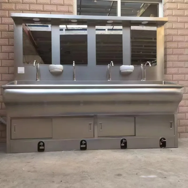 Industrial Double Sink 304 Stainless Steel Medical Wash Basin Stamped Powder Coated Copper