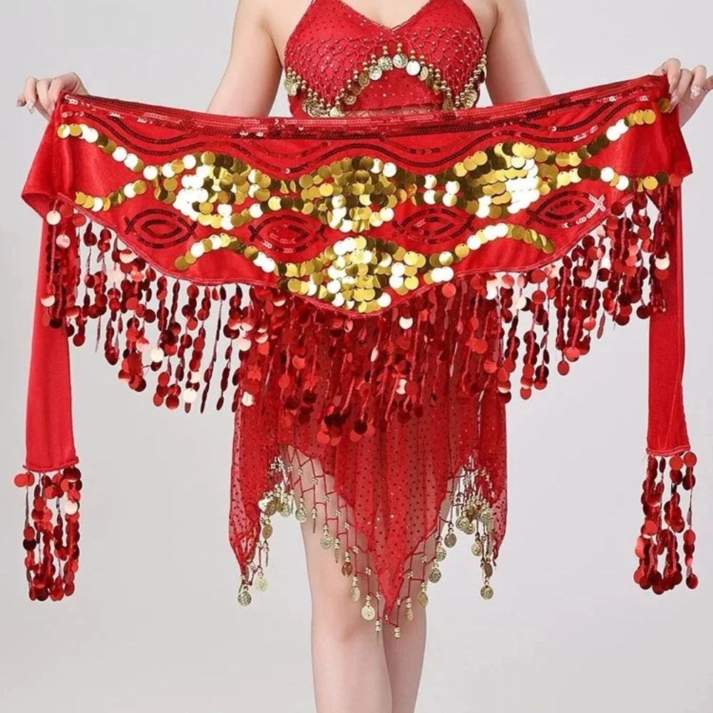 

Women Halloween Belly Dance Hip Scarf Sequin Tassel Waist Chain Dance Performance Costume Thailand/India/Arab Dancer Outfit
