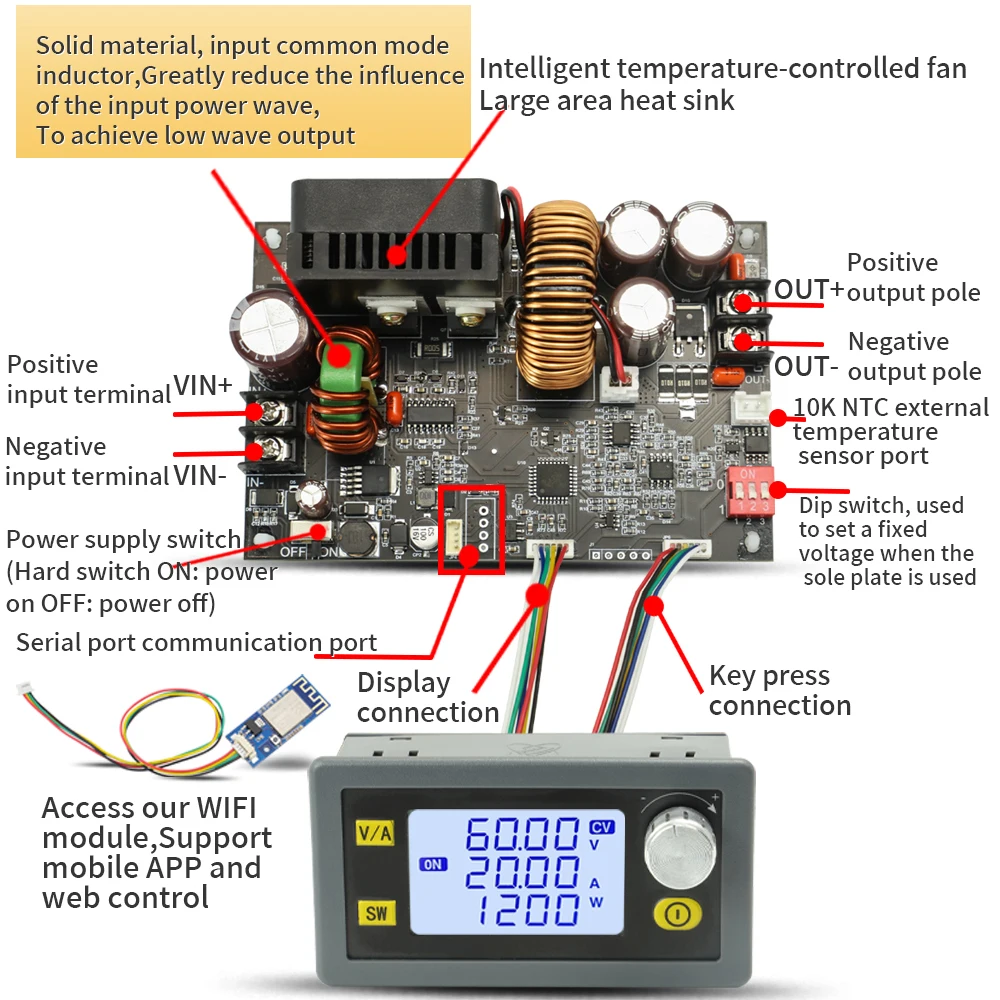 

XY6020L CNC Adjustable DC Stabilized Power Supply XY6020L 20A 1200W DC 6V-70V to 0-60V Buck Module