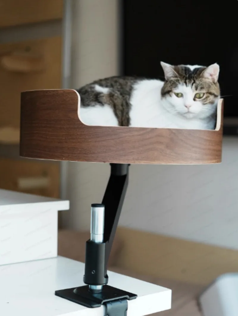 Household table hanging cat nest wooden adjustable 360 degree rotating cat hammock pet supplies clip table cat climbing frame