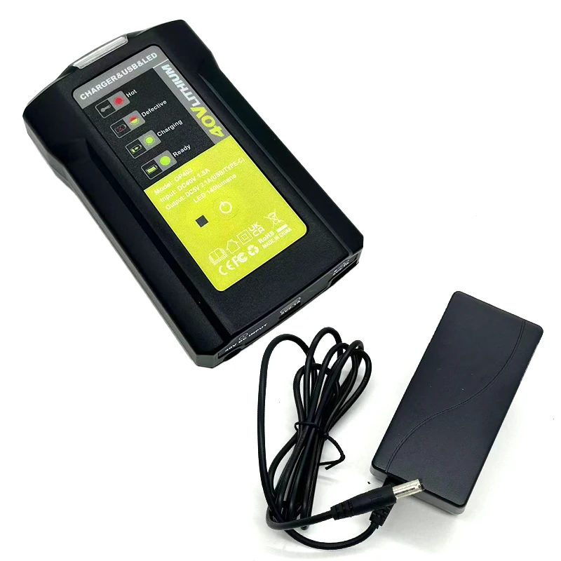 Compatible with For OP4015 OP4026 40V Lithium-ion Battery for OP403 Power Charger Adapter  Featuring  USB Port and LED Indicator