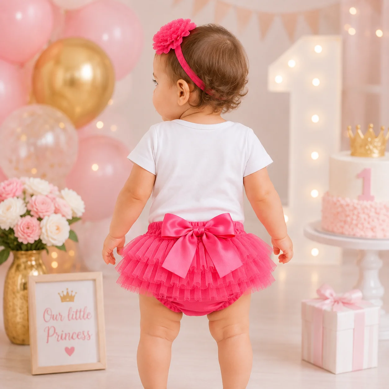 Baby Girl 1st Birthday Outfit Short Sleeve Bodysuit Pink Tutu Skirt Headband Set Princess First Birthday Party Cake Smash Clothe