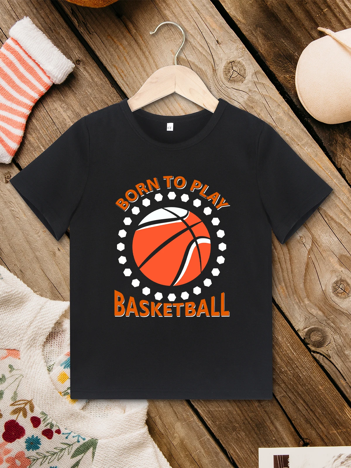 

Born to Play Basketball T-shirt American Fashion Trend Boys Clothes Comfy Fabric Black Shirt Summer Loose Breathable Kids Tops