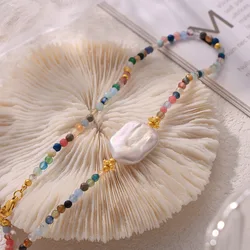 Baroque Fashion Natural Stones Necklace for Women Popular Imitation Pearl Colorful Beaded Chain Spring Summer Gift Jewelry