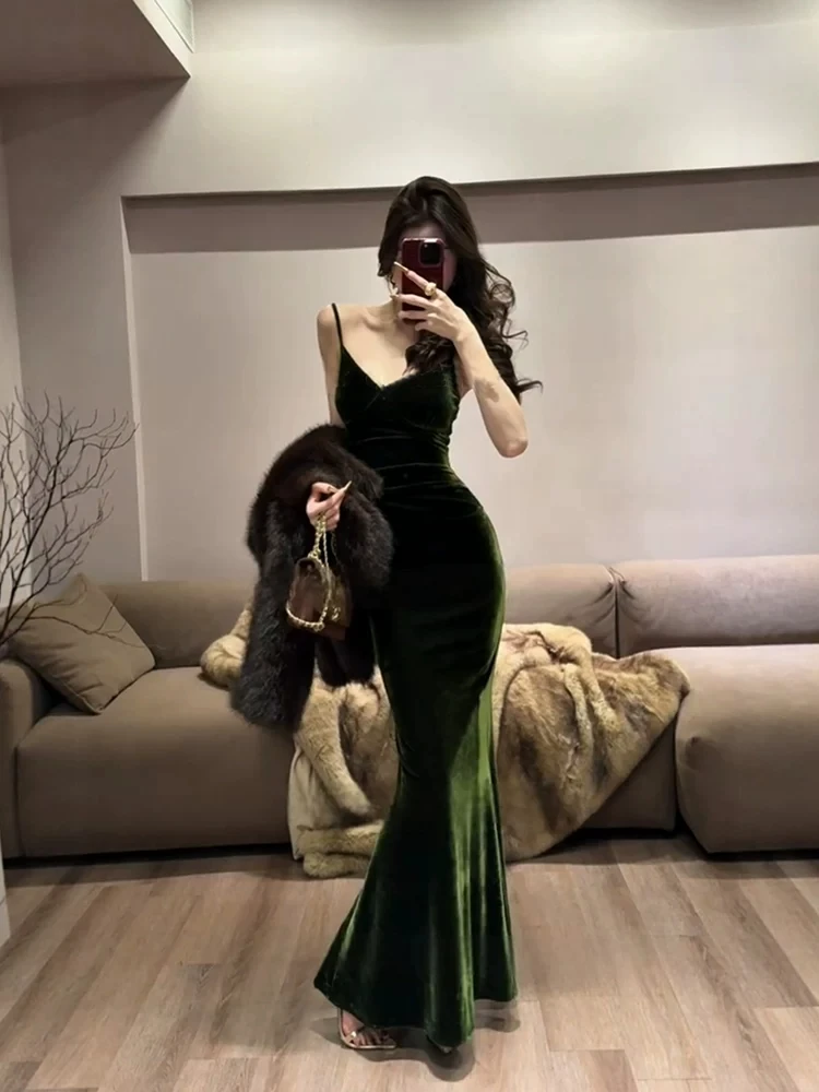 

XZY Sexy Velvet Wrap Dr Women's Slim Fit Gown Fi Tail Long Dr V-Ne Bal Summer Par Dres High Waist