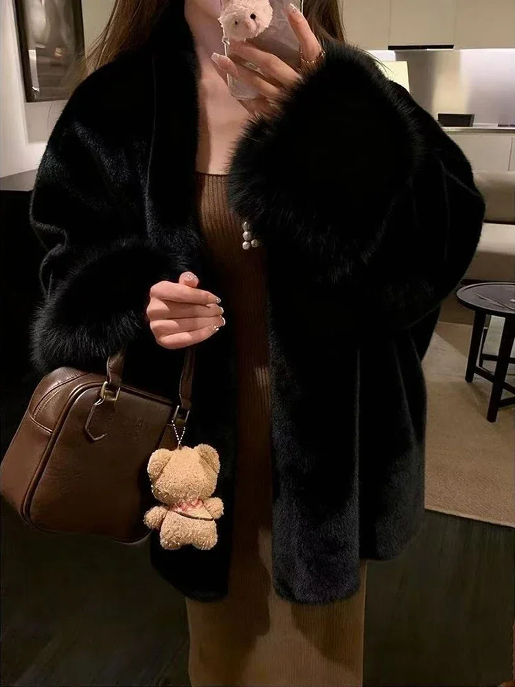 Mode Faux Nerz Pelz Mäntel für Frauen Winter Lose Flauschigen Haarigen Casual Jacke Y2K Streetwear Langarm Weibliche Pelz Oberbekleidung