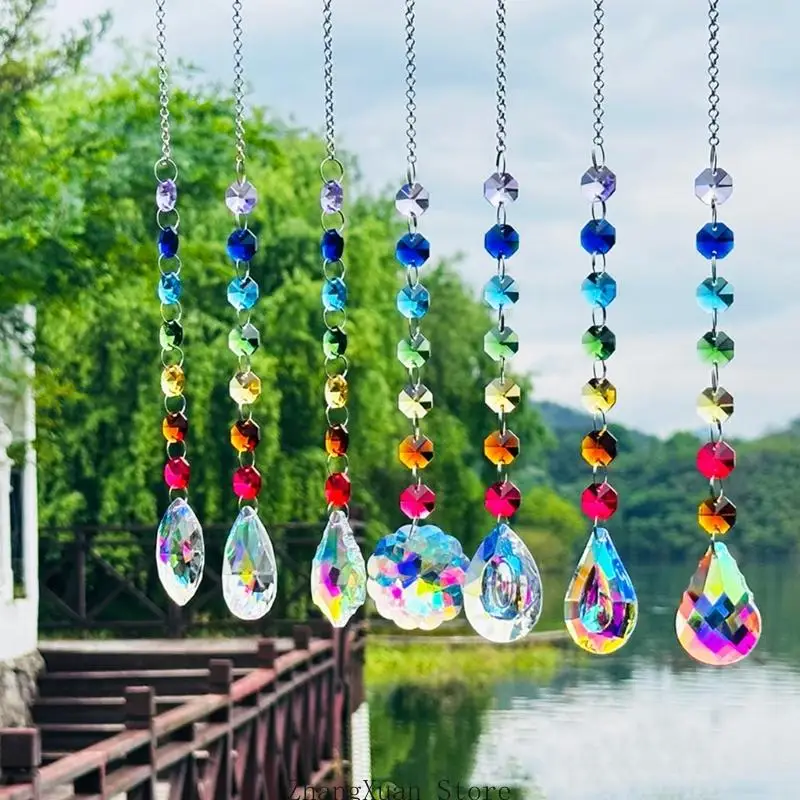 Wedding Use Hanging Window Set, 7 Count Faceted Light Catching Hanging Set for Indoor Home Room Daily