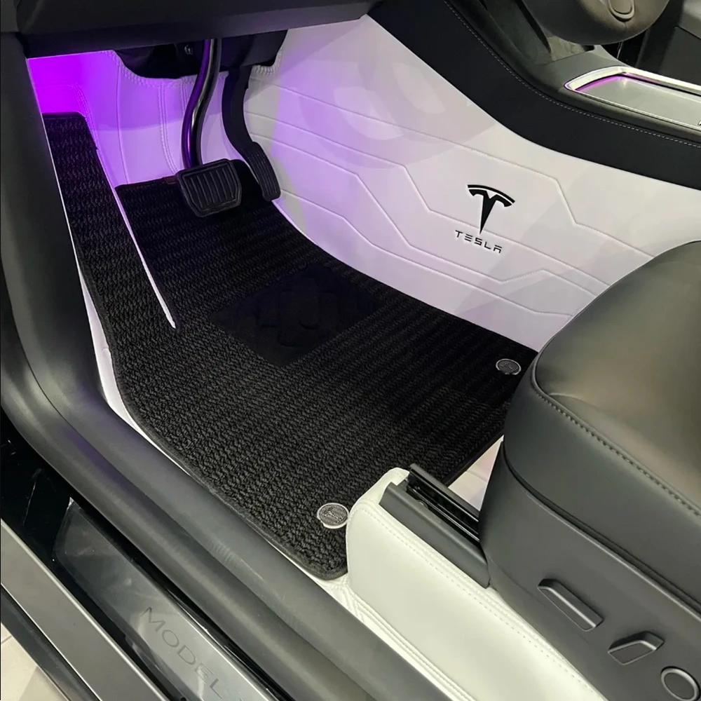 Car Floor Mats Custom for tesla model 3/y/x Leather Carpet Solvent-free EPU NEW Set 3D Tesla Logo white Auto Foot Pad Protector