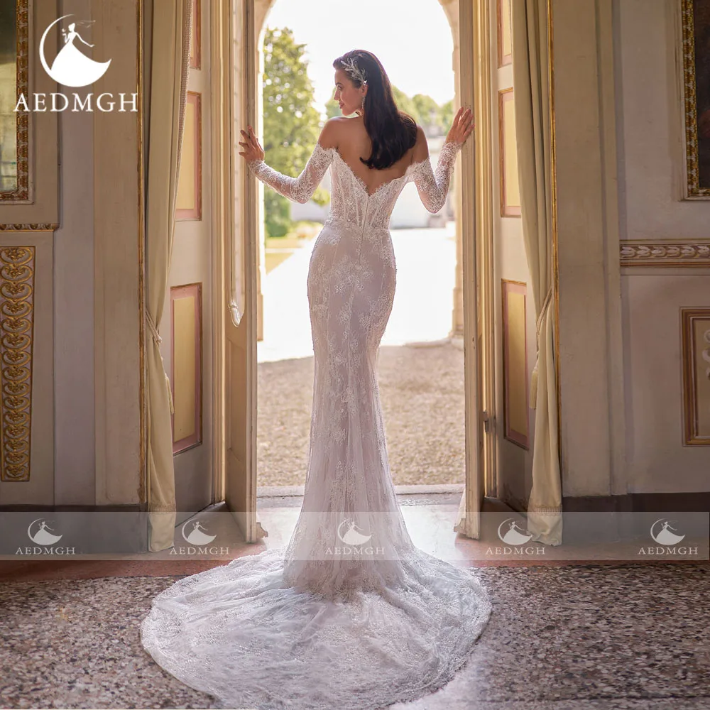 Aedmgh Mermaid เซ็กซี่ชุดแต่งงานสําหรับผู้หญิงปิดไหล่ Vestido De Novia ลูกไม้เย็บปักถักร้อย Vintage Custom Made ชุดเจ้าสาว