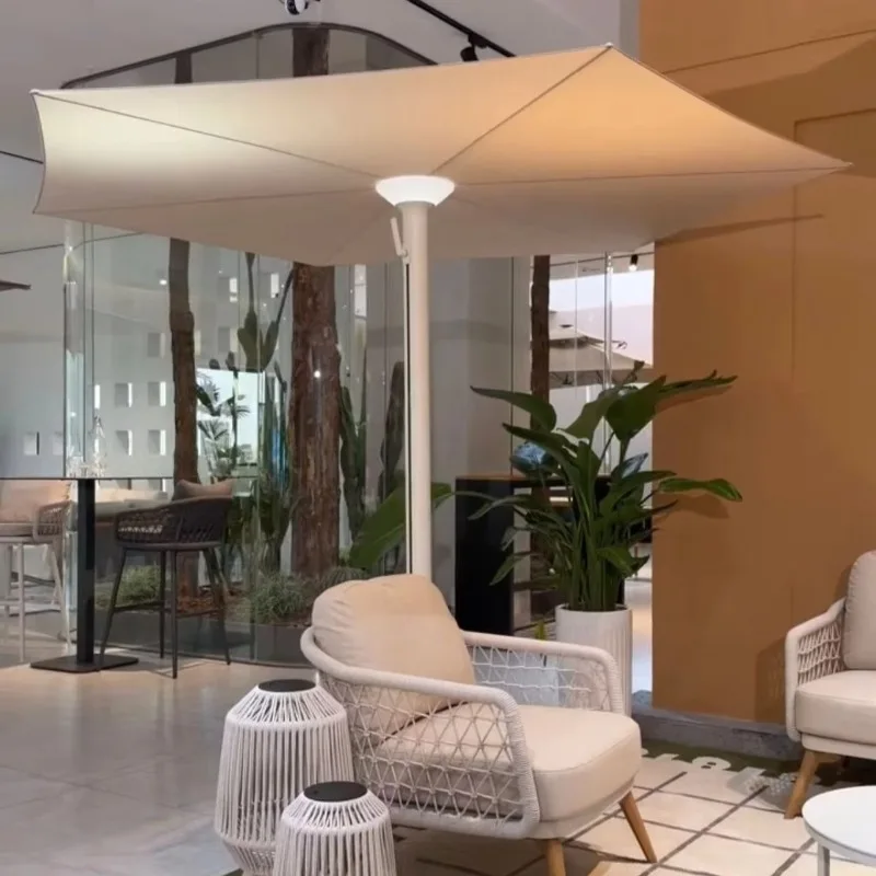 Aluminum Central‑Shaft Patio Umbrella with Base Commercial Outdoor Sun Protection Canopy Hotel Restaurant Terrace Courtyard